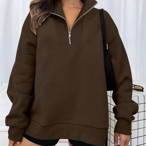 COPY - Womens Half Zip Oversized Sweatshirts Casual fleece nude color jacket NWT - Picture 3 of 5